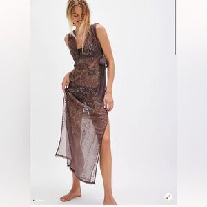 Free People Bali Audacity Embellished Beaded Sheer Midi Slip Dress